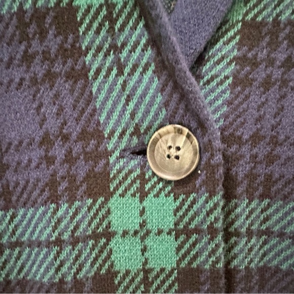 LANDS END Coat Long Cardigan Green Navy Blackwatch Plaid size small new - Picture 4 of 7